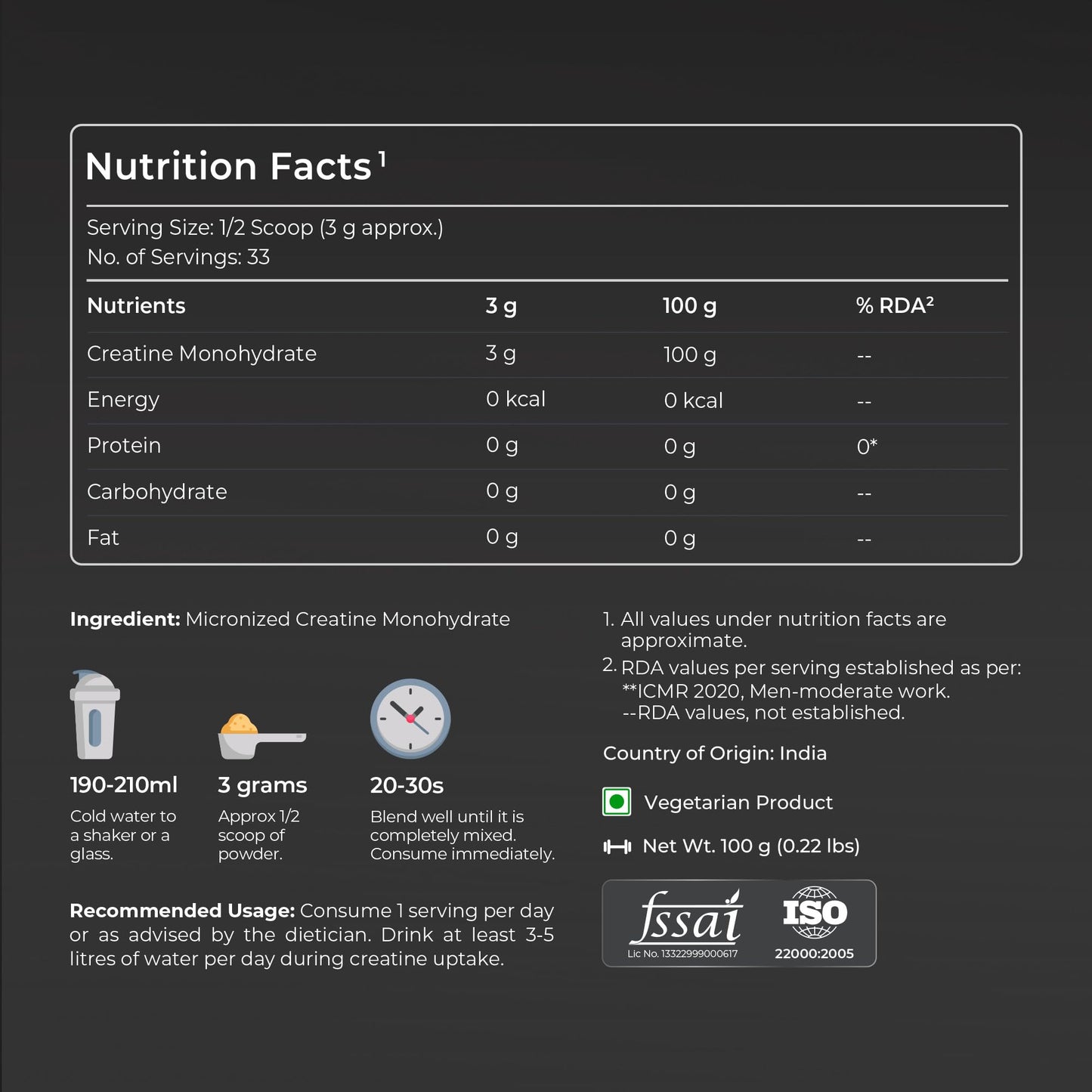 Nutrabay Pure Micronised Creatine Monohydrate Powder 3000 mg/Serving – Pre/Post Workout Supplement for Muscle Gain & Recovery |33 Servings – 100g, Unflavoured | Trustified Certified | 100% Authentic