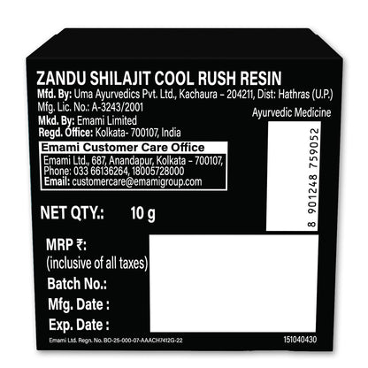Zandu Shilajit Cool Rush Resin 10g: The 1st ever Himalayan Shilajit with heat balancing ingredients I All Season Energy | Boost Strength & Stamina | >70% Fulvic acid
