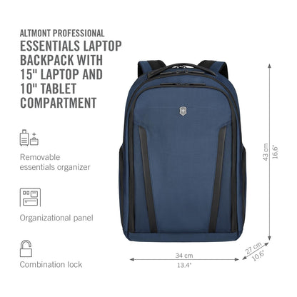 Victorinox Swiss Designed Backpack, Altmont Professional Essentials Laptop Backpack, Navy Blue, Dedicated Laptop and Tablet Compartment, Business Travel Office Bag For Men, 24 Litres, (653289)