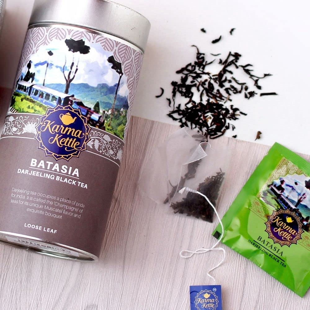Karma Kettle Batasia- Pure and Fresh Darjeeling Black Tea, Single Estate, Autumnal Flush, Fresh Harvest, Natural Detox, Champagne of Teas, Muscatel Flavor, Loose Leaf, 100 g