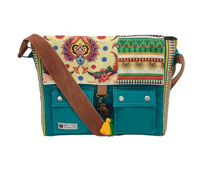 The House of tara Messenger Bags for Women | Green Laptop Messenger Bag made with Canvas | Fits up to 15.6 Inches Laptop/MacBook | Ladies Crossbody Sling Bag Comes with 2 External Pockets