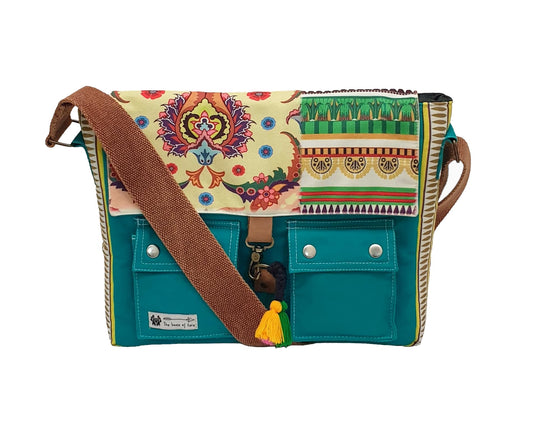 The House of tara Messenger Bags for Women | Green Laptop Messenger Bag made with Canvas | Fits up to 15.6 Inches Laptop/MacBook | Ladies Crossbody Sling Bag Comes with 2 External Pockets