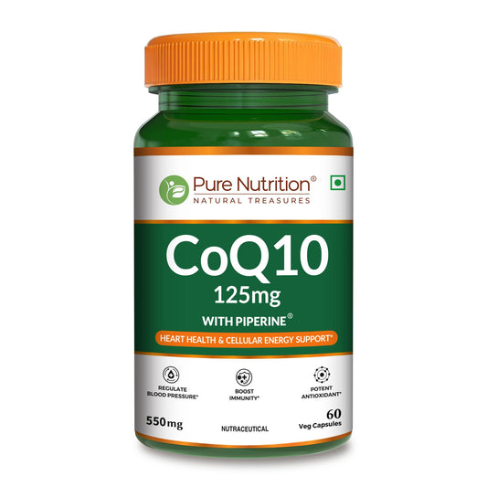Pure Nutrition Bio Coenzyme Q10 125mg 60 Veg Capsules, High Absorption CoQ10 Supplement with Bioperine® & Arjuna Extract for Heart & Brain Health, Boosts Cellular Energy, Immunity, Male Fertility