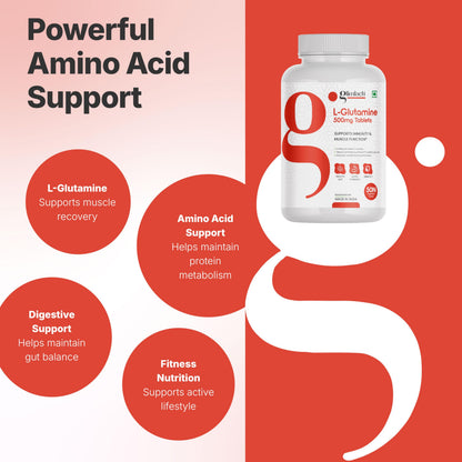 GLIMLACH L-Glutamine 500mg Tablets, Supports Immunity & Muscle Function, 50 Tablets