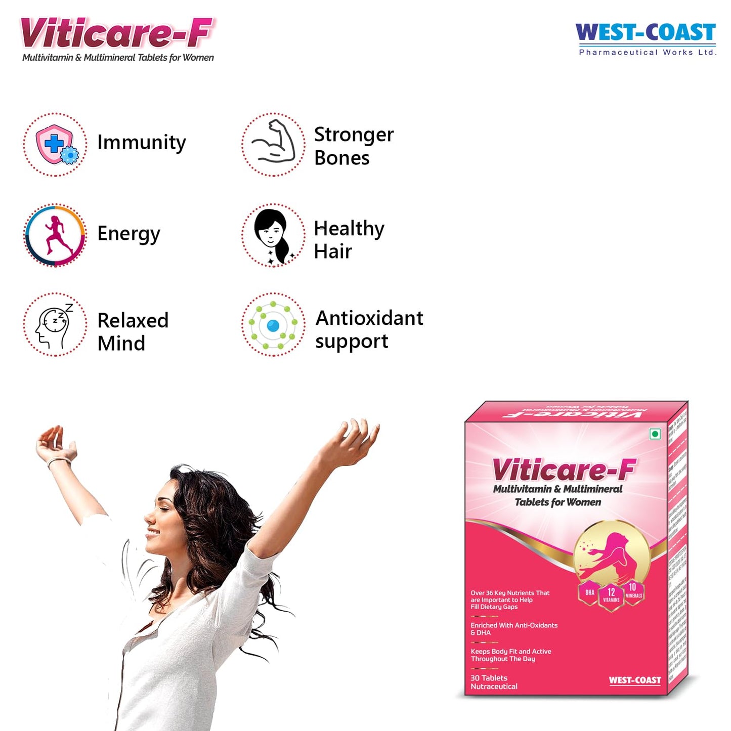 WEST-COAST Viticare F Multivitamin, Multimineral & Antioxidants Tablets, over 24+ key nutrients for daily nutritional requirement with grape seed extract - 30 Tablets