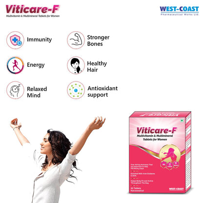 WEST-COAST Viticare F Multivitamin, Multimineral & Antioxidants Tablets, over 24+ key nutrients for daily nutritional requirement with grape seed extract - 30 Tablets