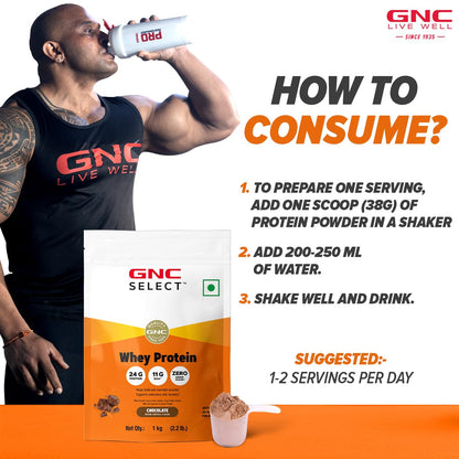 GNC Whey Protein Blend With Free Shaker | 2.2 LBS (1KG) | Chocolate |24 Gm Protein| Digestive Enzyme For Better Digestion | Faster Muscle Recovery | Boosts Strength| Builds Lean Muscles| Imported
