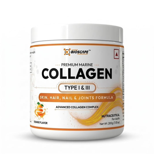 BIOSCAPE Premium Marine Collagen Type I & III Powder Orange Flavor, Skin Hair Nail & Joint Formula, 200g