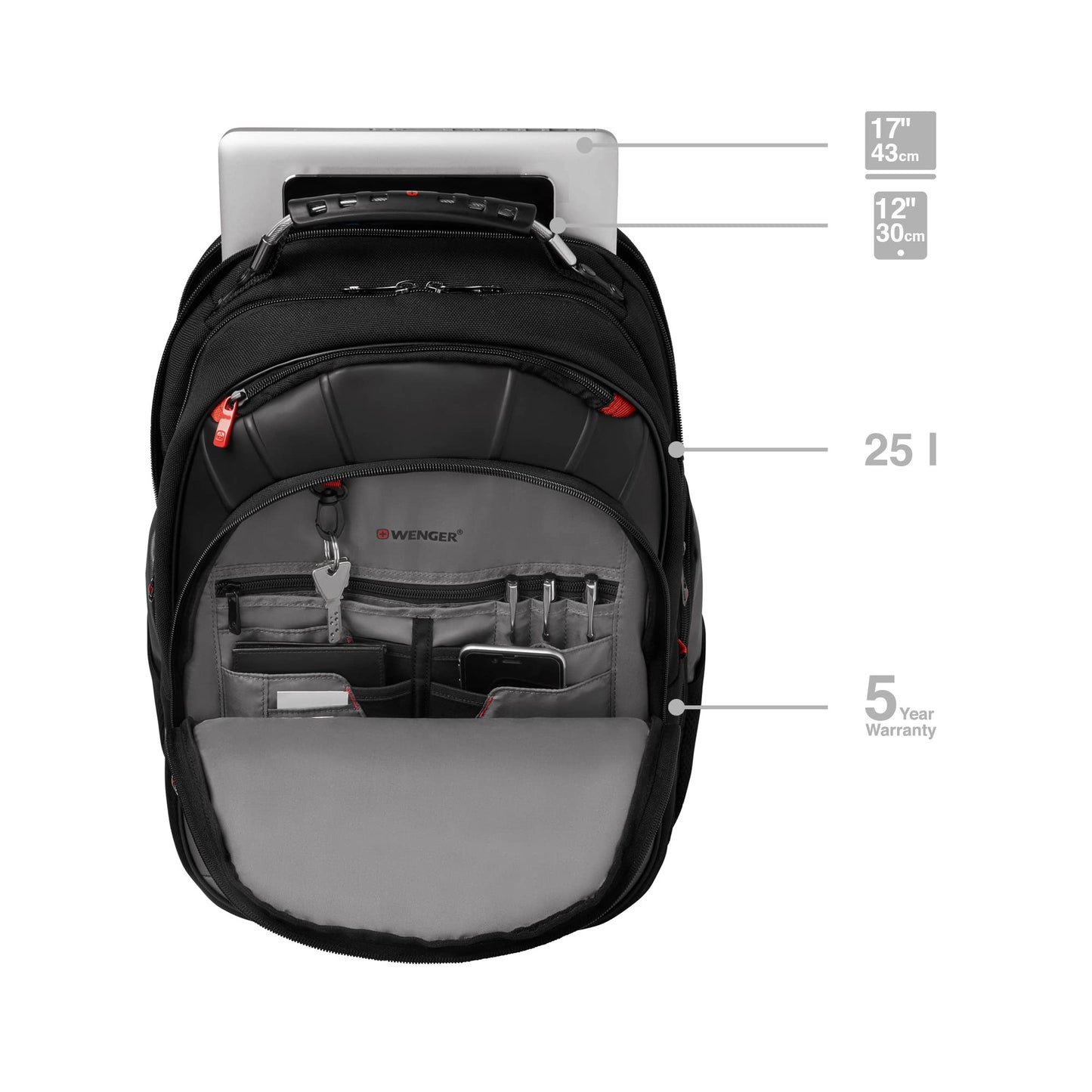 WENGER Pegasus 17 Inch Laptop Backpack, Anti-Scratch Lining with iPad/Tablet/eReader Pocket in Blue (25 Litre)-Blend of Style & Function, Swiss Designed 600639