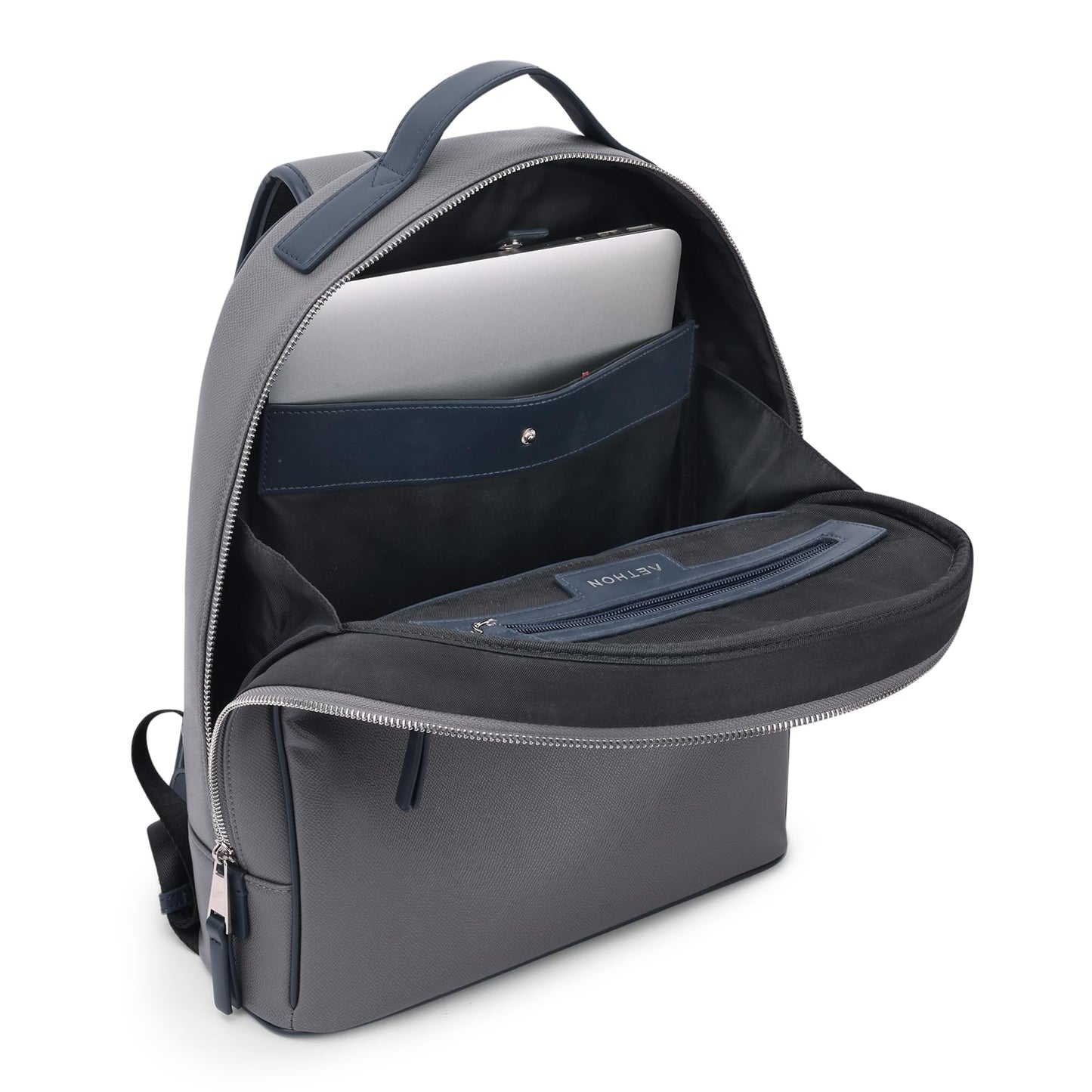 AETHON | Apex Backpack | 14-inch Shoulder Bag | PU Leather | Shape Resistant, Separate Laptop Compartment | Luggage Sleeve | Grey