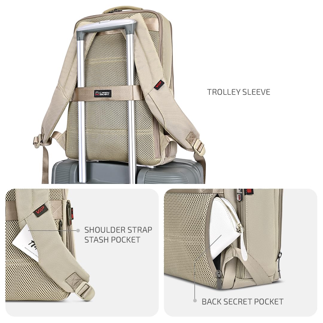 VIP VOGUE 17 Inch Compatible Laptop Backpack 22L | Water-Resistant with 3 Compartments | Padded Laptop Sleeve, Side Bottle Pocket, Front Organizer | Office & Travel Backpack for Men & Women (Beige)