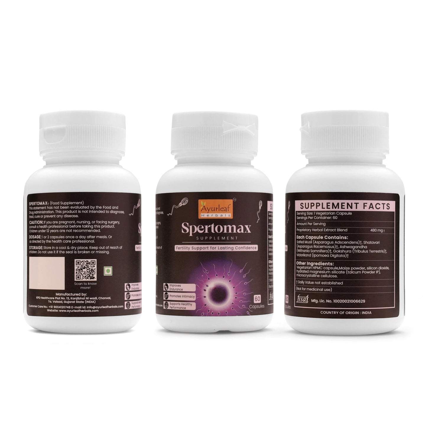 Ayurleaf Herbals- Spertomax Extract Blended Capsules 480mg 60 Veggie capsules - Improve Your Fertility Naturally