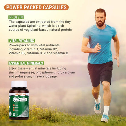 SUNOVA Organic Spirulina Capsules - Nature's Own Superfood and Nutritional Supplement, Spirulina for Full Body Support - 60 Capsules x Pack of 3