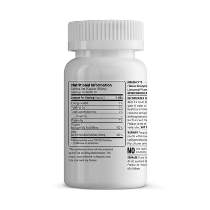 Unived Women’s Iron Supplement | 29mg Ferrous Bisglycinate + 65mg Liposomal Vitamin C | 100% RDA Iron & Vitamin C | High Absorption, Gentle on Stomach | Vegan | 60 Capsules