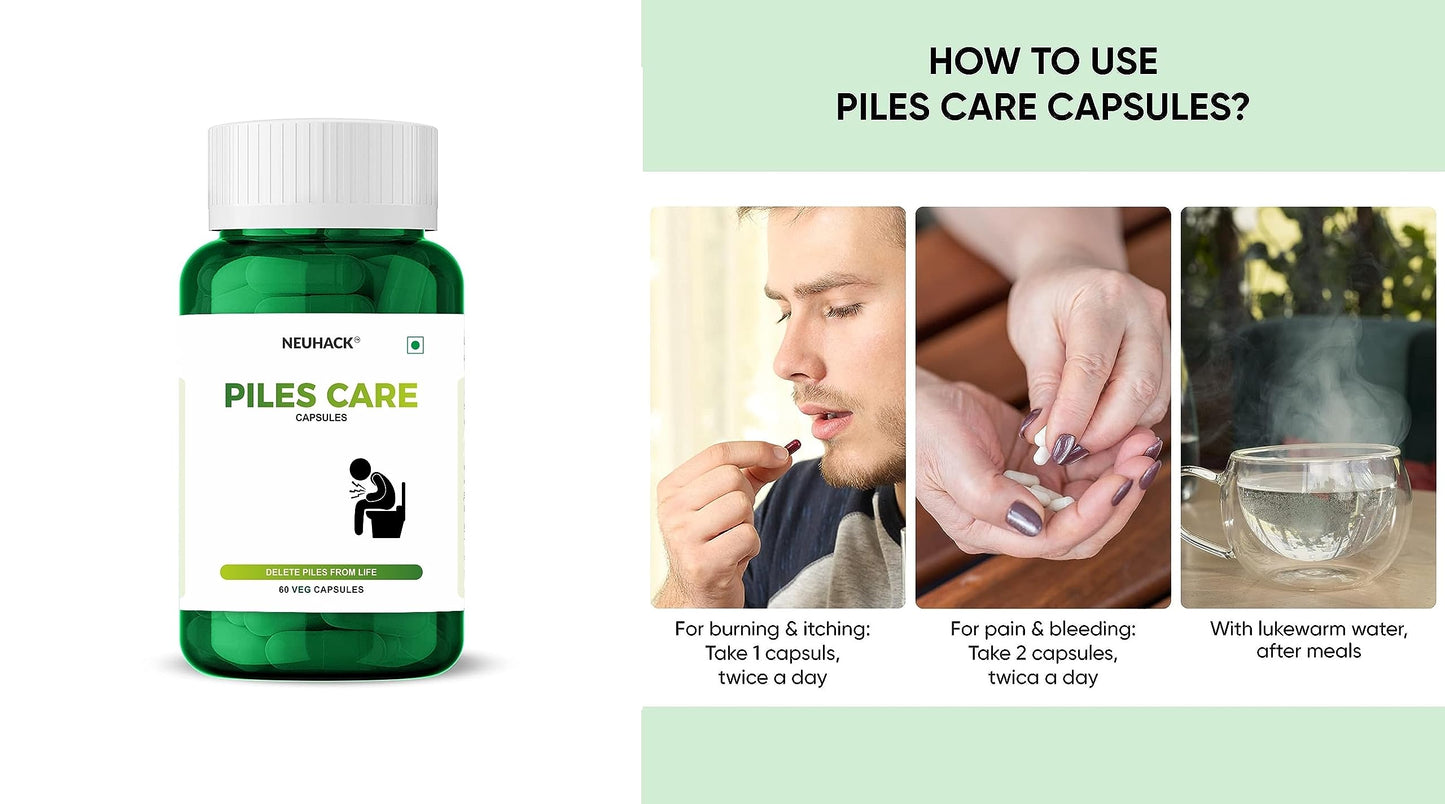 Neuhack Piles care capsules - 60 veg caps | Herbal Piles Medicine | Fast relief from hemorrhoids & fissure