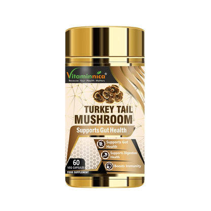 Vitaminnica Turkey Tail Mushroom Supplement 500mg- 60 High Strength Vegan Capsules | Nootropics for Gut Health