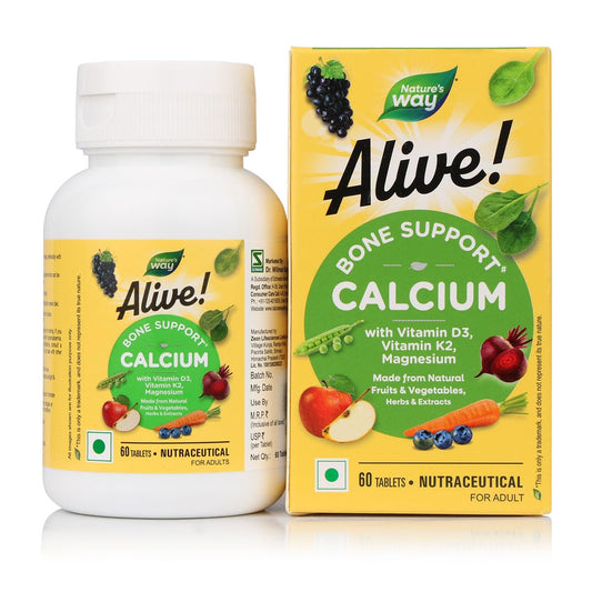 Nature's Way Alive Calcium Bone Support with Vitamin D3,Magnesium and Vitamin K2-7 | Joint and Bone support for Men & Women | Natural Calcium for Strong Bones & Teeth - 60 Veg Tablets