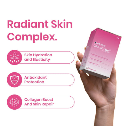 Purezen GlowGetter | Skin Radiance & Glow Supplement with Collagen, Hyaluronic Acid, Aloe Vera, Glutathione & Biotin | Hydrate • Brighten • Firm Skin | 60 Capsules