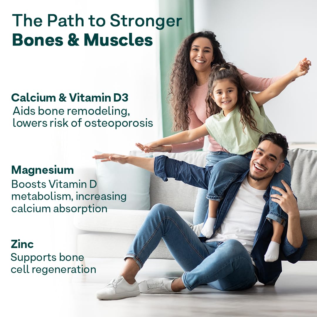 OZiva Calcium, Magnesium, Zinc Supplement | With Vitamin D3 for Optimum Absoprtion | For Bone Health & Muscle Function - 60 Capsules
