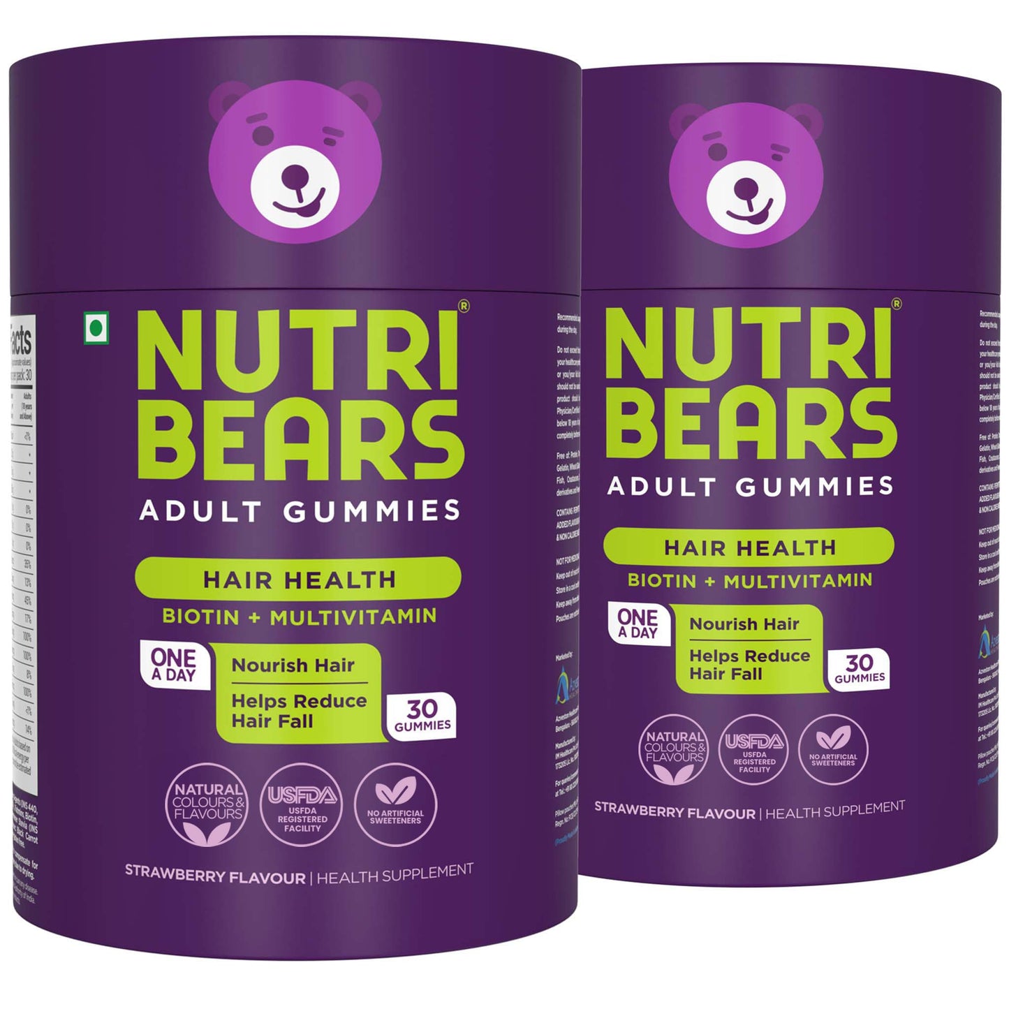 NutriBears Biotin Hair Gummies with Multivitamin, Enhance Growth and Strength, Nourishing Anti-Loss Vitamin Supplement for Thinning, Weak, or Brittle Hair, 60 Gummy Chewables, 2-Pack