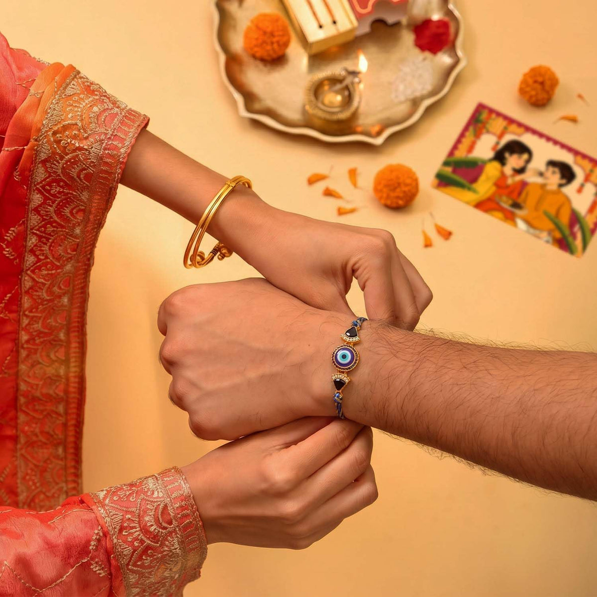 Jumbo Happy Rakhi Gift Hamper - 10-Item Raksha Bandhan Gift for Brother – Dry-Fruit Chocolate Laddoos, Chocolate Cashews, Evil Eye Rakhi with Roli-Chawal, Millet Namkeen & more | Premium Gift Hamper Combo Set