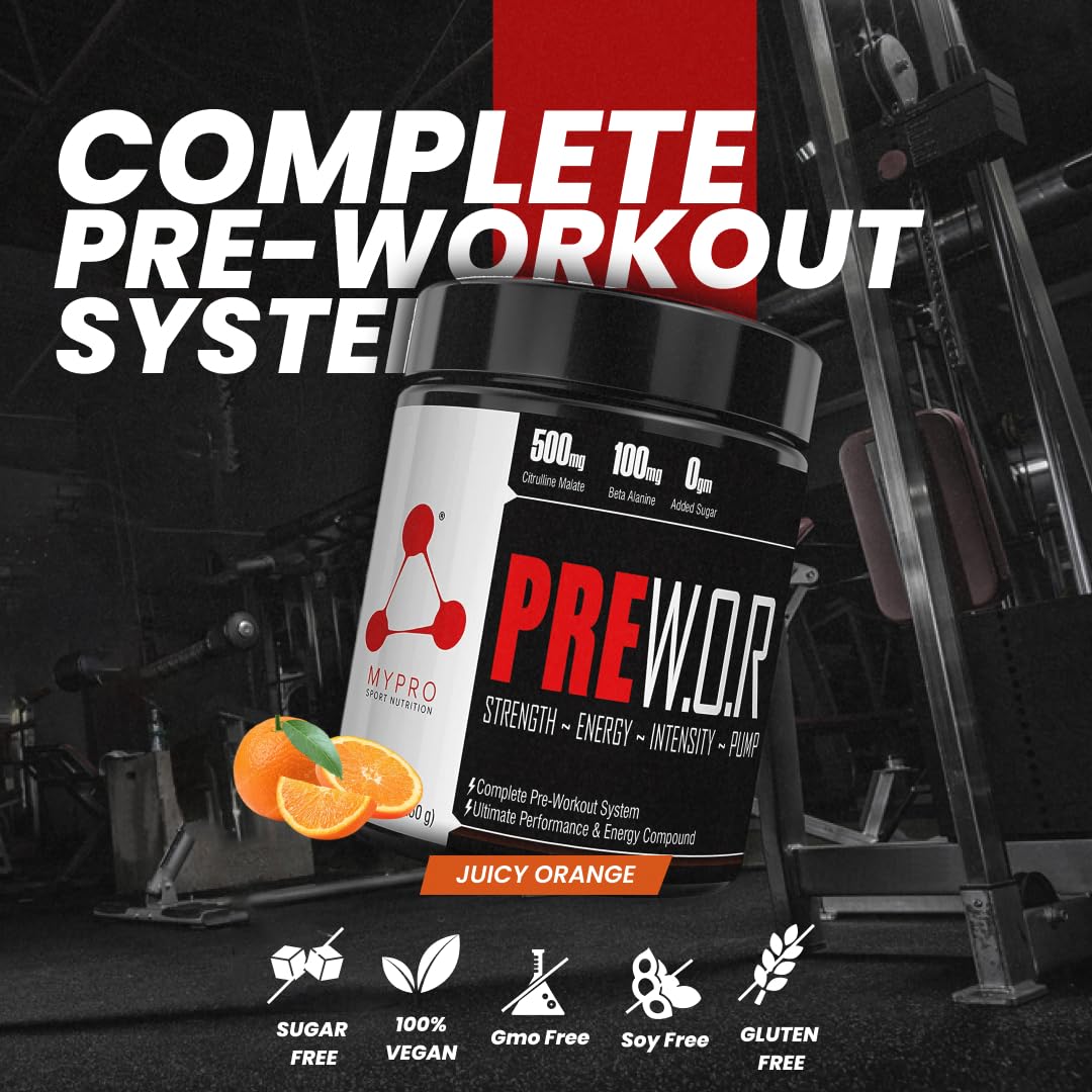 Mypro Sport Nutrition Pre-Workout Powder-50-Servings-250 Gm -Increase Energy & Stamina-Intense Strength-Recover Faster-Energy Booster-Sharp Focus-Powerful Pumps-For Men&Women (Juicy Orange)