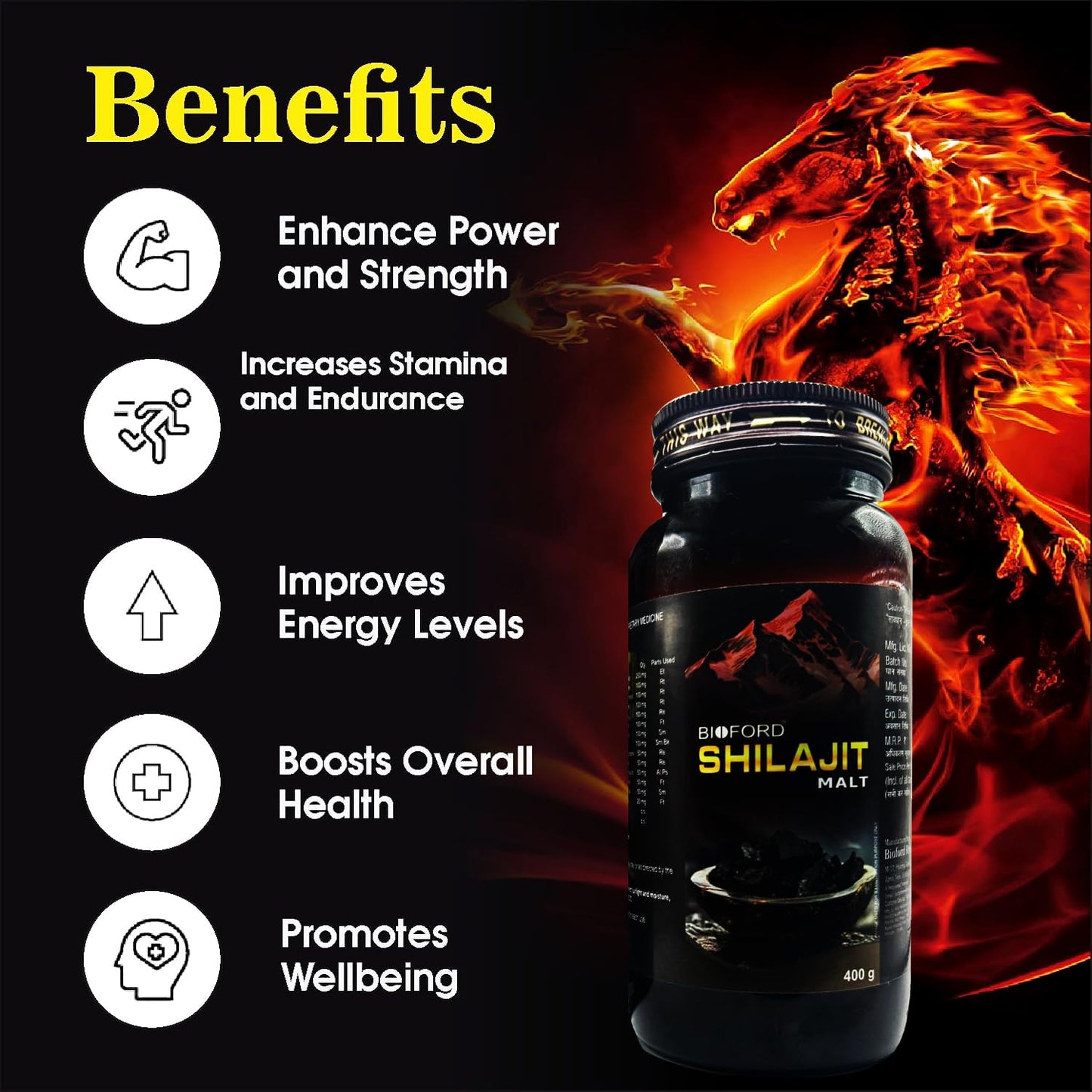Bioford Shilajit Malt for Boost Body Power, Stamina, Endurance, Strength and Overall Wellbeing Naturally for Men & Women 400g (Pack of 1)