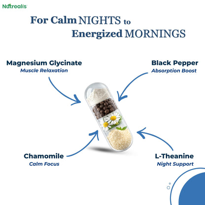 Nutrealis Magnesium Glycinate 400mg Elemental, Chelated High Absorption with L-Theanine, Chamomile & Black Pepper, Sleep Stress Muscle Support, 120 Vegan Capsules