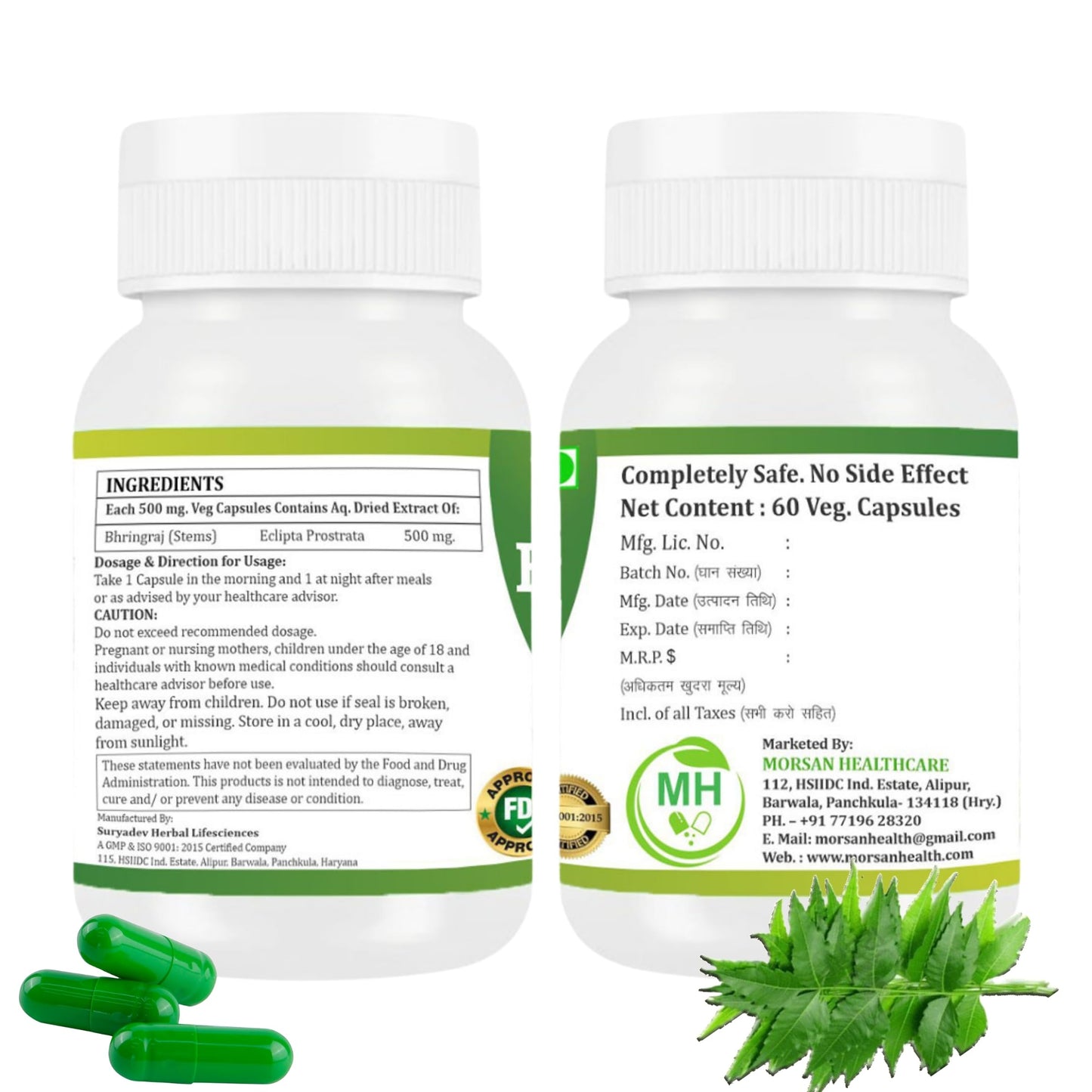 Morsan Healthcare NEEM Capsules – 60 Veg Capsules | Pure Azadirachta Indica Extract | Natural Plant-Based Herbal Supplement | Ayurvedic Wellness Formula | Pack of 2