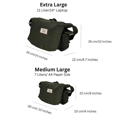 PAPYRUS String Homes Unisex PAPYRUS Handmade Messenger Bag/Pure Cotton Canvas/Brass Zipper/Antique Color Metal Fittings/Washable/Longlasting (OLIVE GREEN, MEDIUM LARGE)