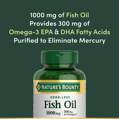 Nature's Bounty Omega-3 Fish Oil Odorless, 1000 mg, 120 Softgels