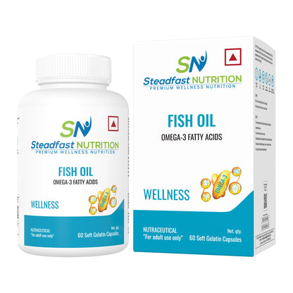 Steadfast Nutrition Fish Oil Omegs- 3, 1000mg Triple Strength for Healthy Heart, Brains, Joints & Body (60 Softgel Capsules)