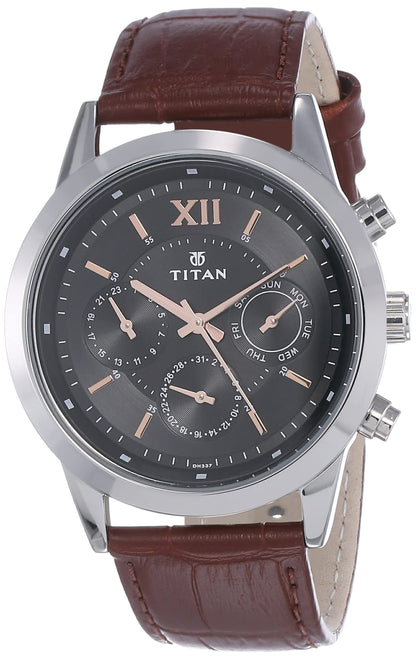 Titan Neo Analog Black Dial Men's Watch 1766SL02/NN1766SL02/NP1766SL02 Genuine Leather, Brown Strap