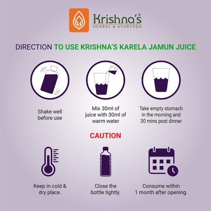 Krishna's Karela Jamun Mix Juice - 1000 ml | Enriched with Vitamin C - Vitamin A| Sugar free Juice with No Added Color or Flavour - (Pack of 2)
