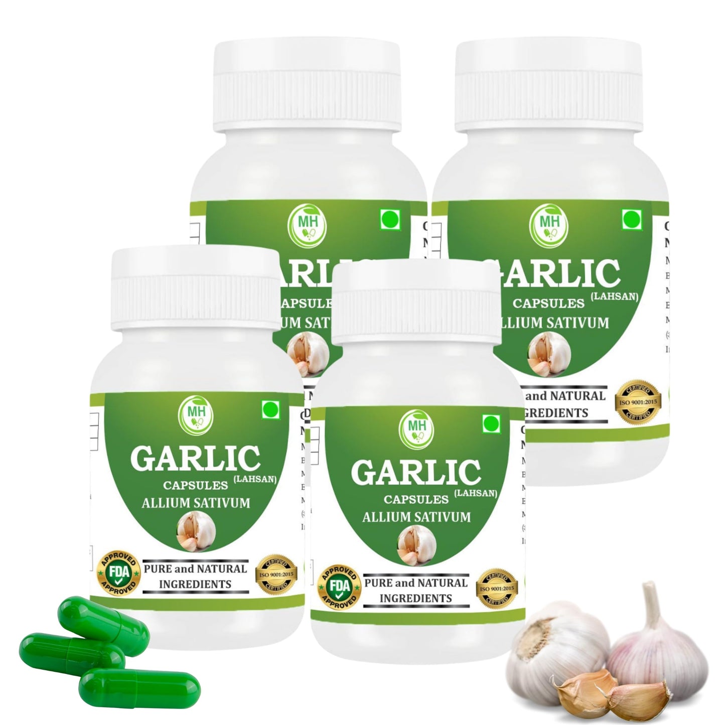 MORSAN HEALTHCARE Garlic Capsules 500mg – 60 Count | 4 Pack | Vegetarian | Organic | Gluten Free | Plant-Based | Herbal Supplement | No Artificial Additives