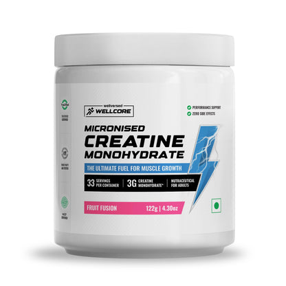 Wellcore - Pure Micronised Creatine Monohydrate (Fruit Fusion, 33 Servings) | Rapid Absorption | Enhanced Muscle strength & Power, Powder, 1 count