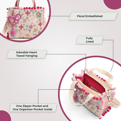 Boho Girl Mini Tote Bag for Women Whimsical Jacquard Handbag with Adjustable Strap Stylish and Elegant Ladies Crossbody Shoulder Purse, Sling Bag Perfect Birthday, Anniversary and Wedding Gift