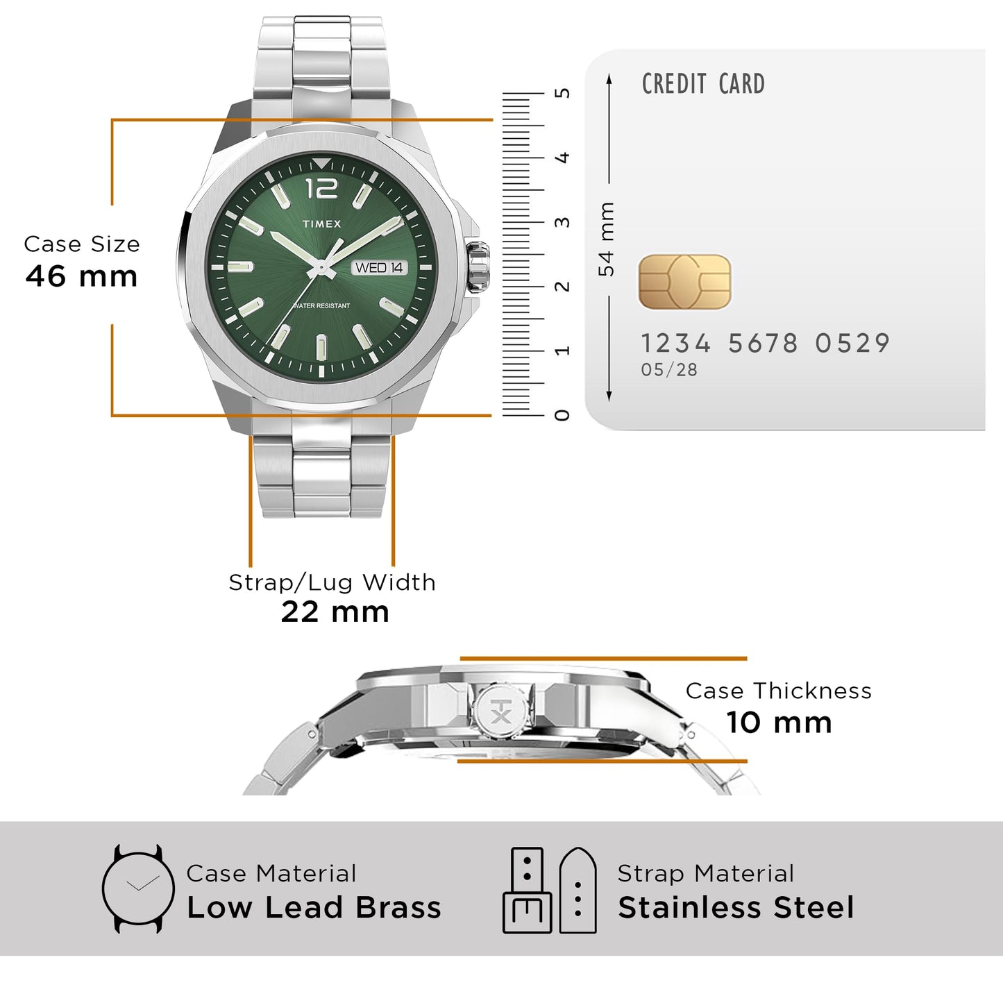 TIMEX Essex Analog Watch for Man with Green Round Dial & Silver Stainless Steel Bracelet Band Water Resistant Men's Wrist Watches - TW2W13900UJ