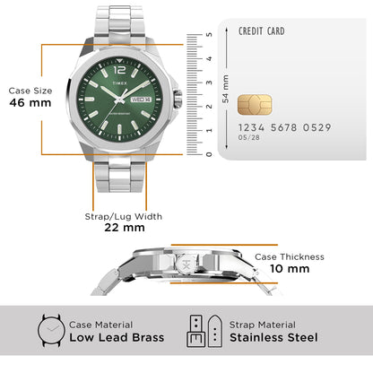 TIMEX Essex Analog Watch for Man with Green Round Dial & Silver Stainless Steel Bracelet Band Water Resistant Men's Wrist Watches - TW2W13900UJ