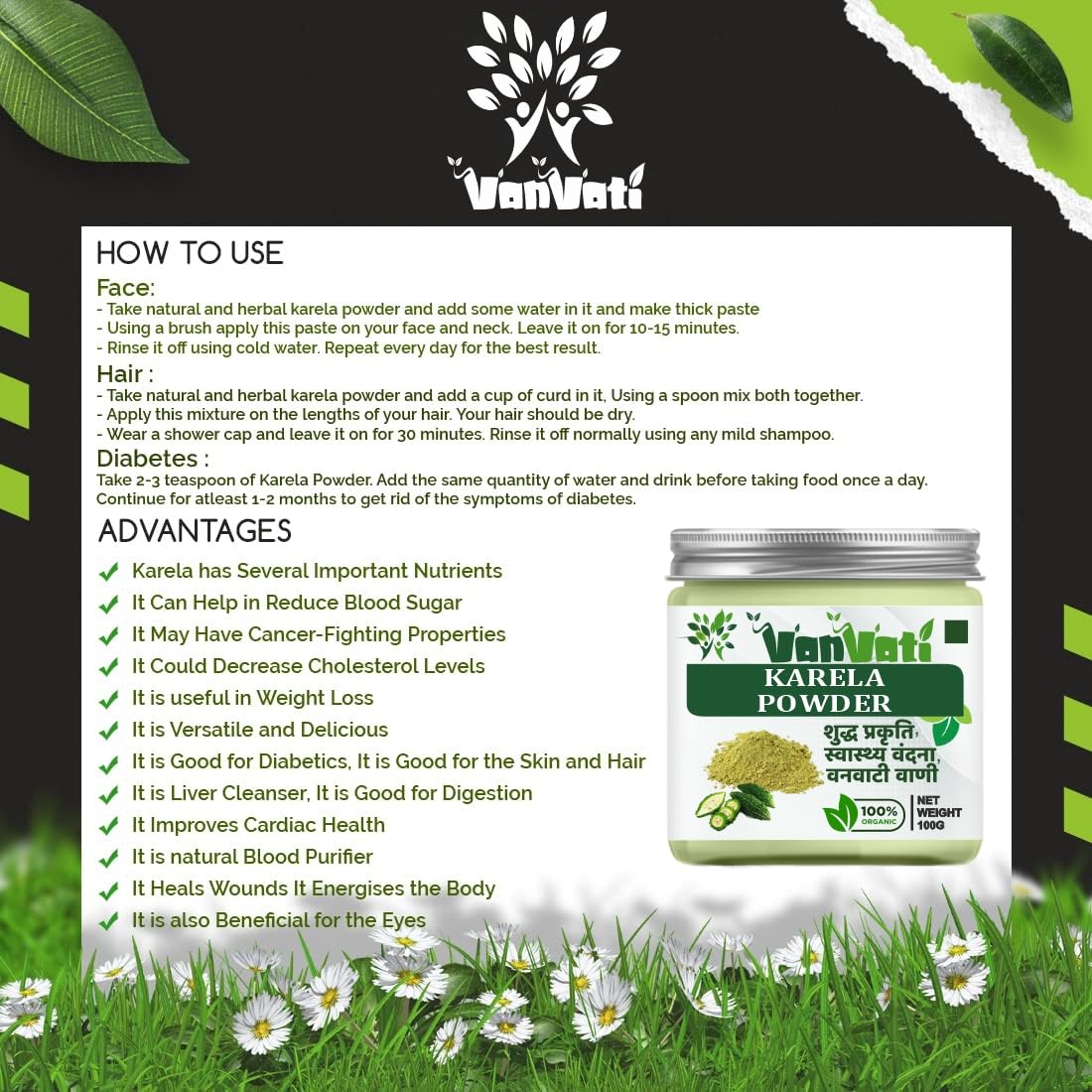 VANVATI Premium Karela Powder Herbal For Health Care And Wellness Powder 100gm