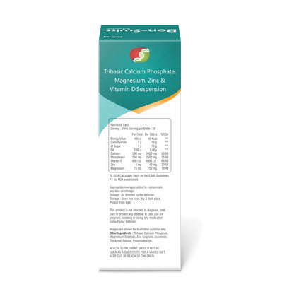 Friska Nutraceuticals BonSwiss Tribasic Calcium Phosphate, Magnesium, Zinc & Vitamin D Suspension, 3 Pack, 200ml Each, Unflavoured, Vegan, Bone & Joint Health