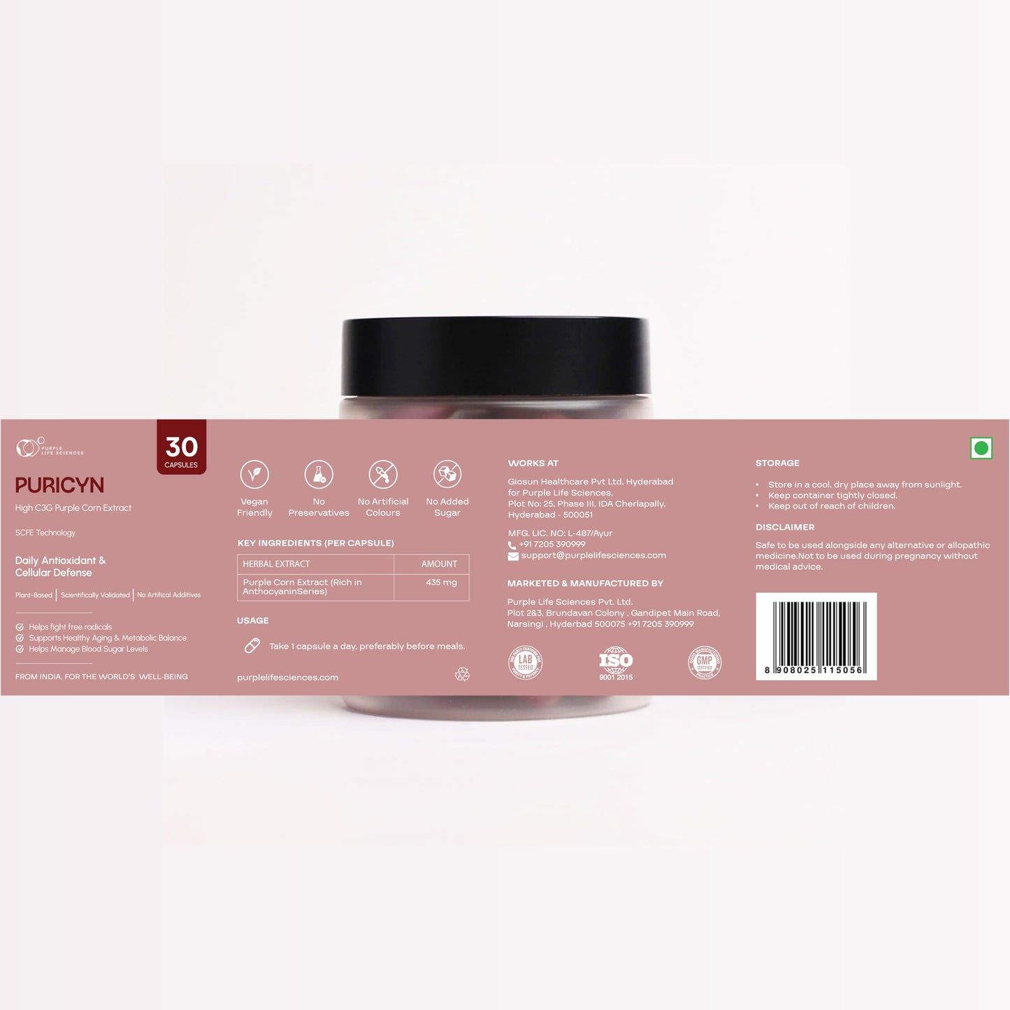 Puricyn by Purple Life Sciences | Antioxidant & Anti-Inflammatory Supplement | Supports Glucose & Insulin | Energy & Immunity Support | 30 Capsules