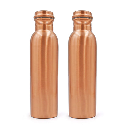 Adoko Pure Lacquer Coated Copper Bottles, BPA Free & Non-Toxic, Leak Proof and Joint Less with Ayurveda and Yoga Health Benefits 2Pcs Set (1 Litre Each)