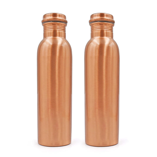 Adoko Pure Lacquer Coated Copper Bottles, BPA Free & Non-Toxic, Leak Proof and Joint Less with Ayurveda and Yoga Health Benefits 2Pcs Set (1 Litre Each)