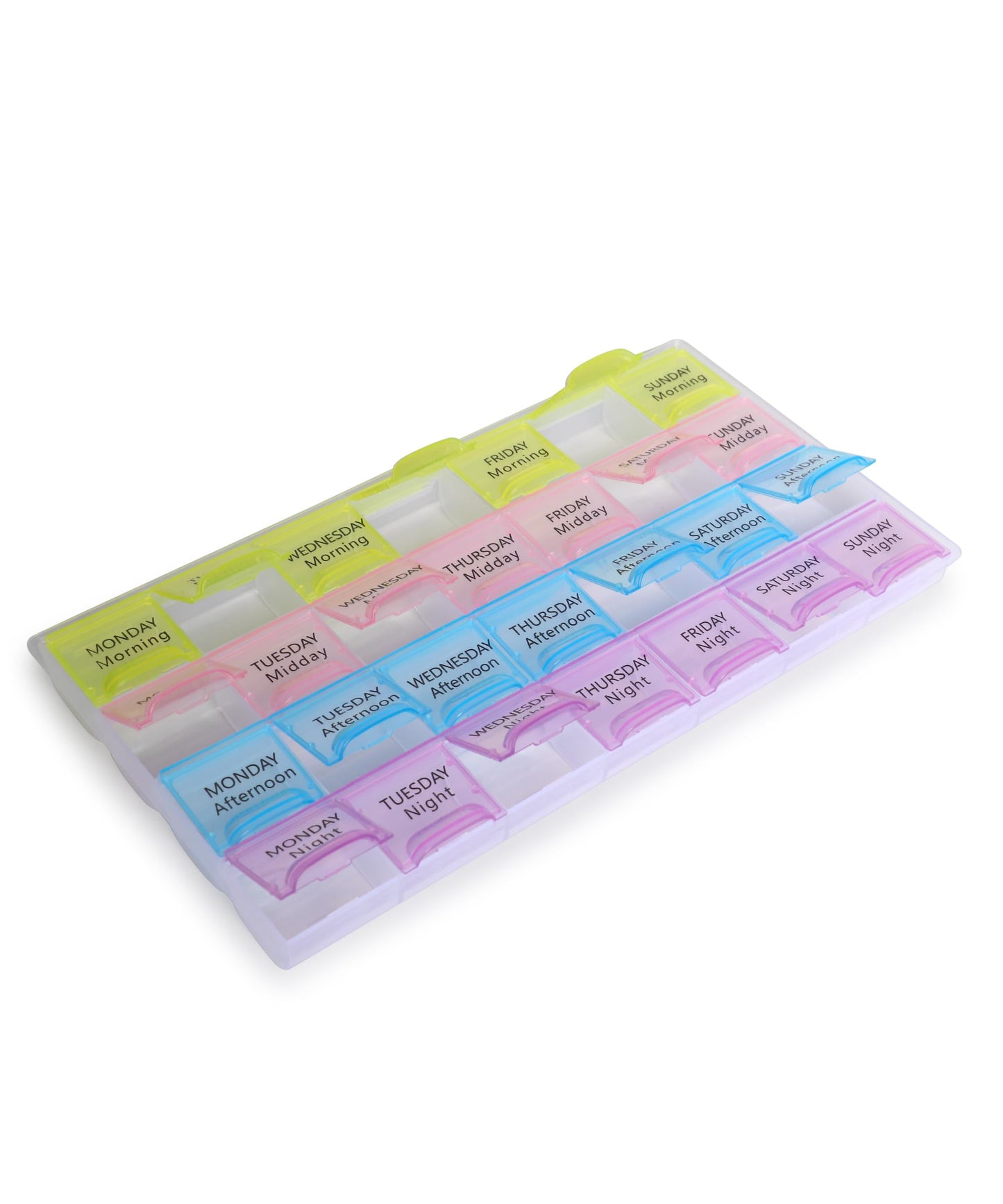 GLUN® Weekly Medicine Pill Reminder Tray, 4 Times a Day for Medications, Vitamins, Supplements and Other Pills