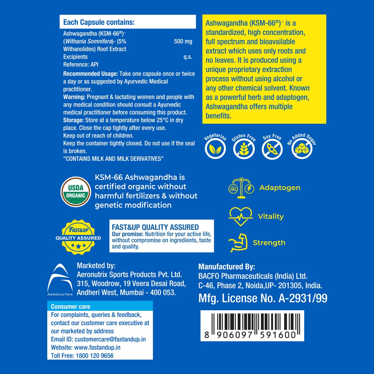 Fast&Up 500mg KSM-66® Ashwagandha – World's Best Ashwagandha (60 Capsul- image 3