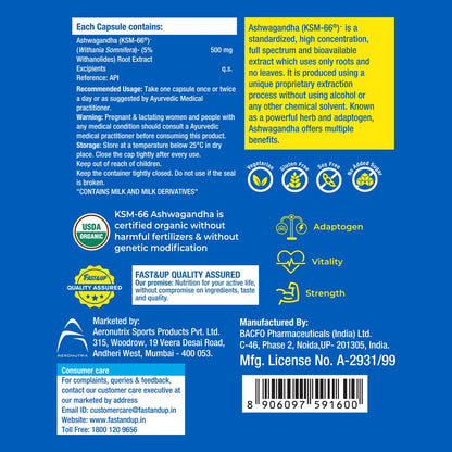 Fast&Up 500mg KSM-66® Ashwagandha – World's Best Ashwagandha (60 Capsul- image 3