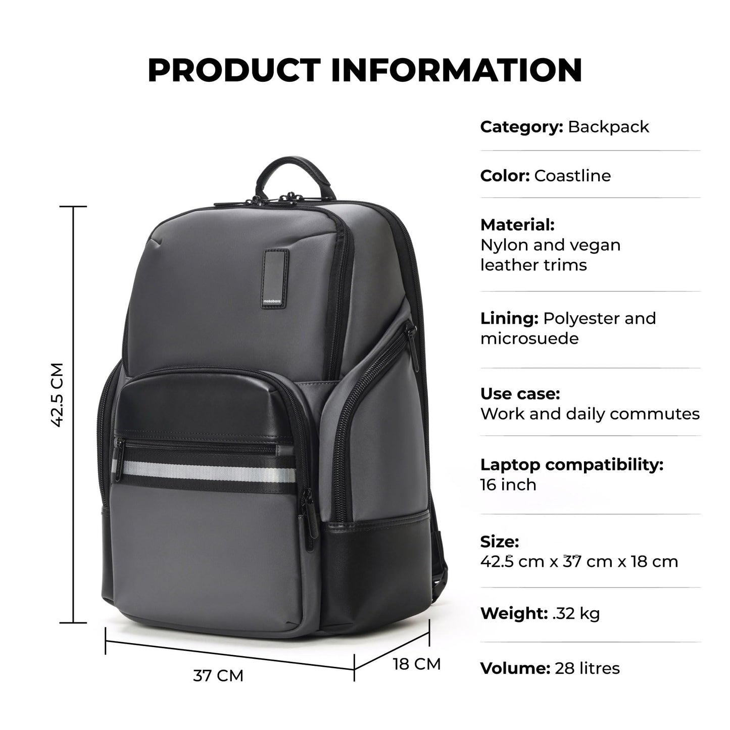 MOKOBARA The Coupe Backpack | Fits 16 Inch Laptop, 28L Capacity, Water Resistant Nylon, RFID Blocking Pocket | Professional & Travel Use, Ergonomic Design With Adjustable Straps (Grey Matter)