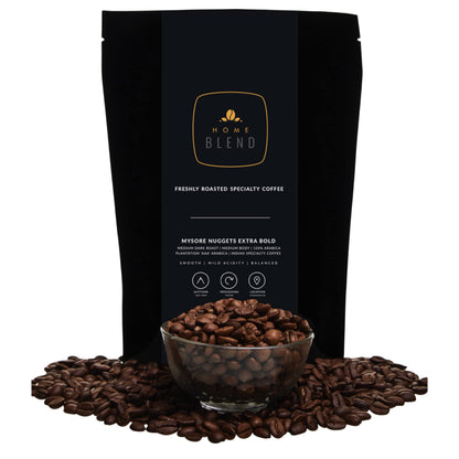 Home Blend Coffee Roasters-Whole Bean Coffee Bag-Mysore Nuggets Extra Bold-Indian Specialty Coffee-Plantation Aaa Arabica (100%)-Pack Of 250G (Medium Roast)