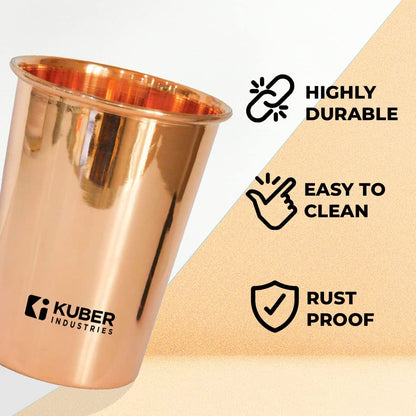 Kuber Industries Copper Water Bottle 950 ml & Pack of 2 Glasses 300ml | 100% Pure Copper Water Bottle& Glasses I Leak Proof, Rust Proof I Copper Utensils For Home, School & Office